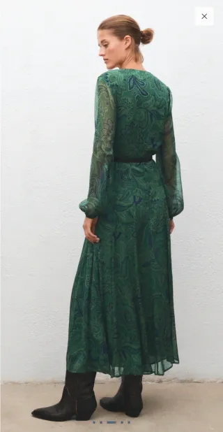 Vestido estampado verde con cinturón - Mango