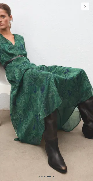 Vestido estampado verde con cinturón - Mango