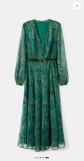 Vestido estampado verde con cinturón - Mango