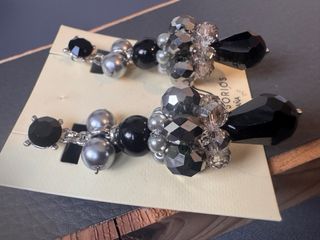 Pendientes GS Accesorios Cristal Negro y Plata