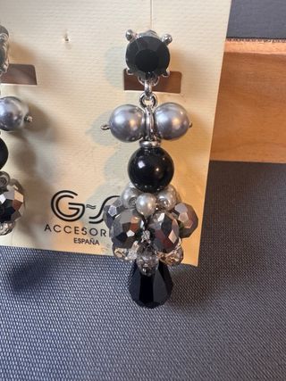 Pendientes GS Accesorios Cristal Negro y Plata