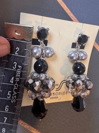 Pendientes GS Accesorios Cristal Negro y Plata