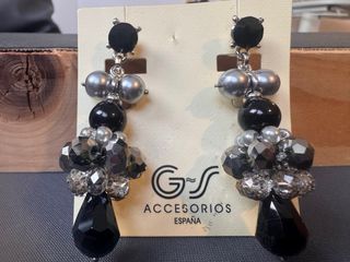 Pendientes GS Accesorios Cristal Negro y Plata