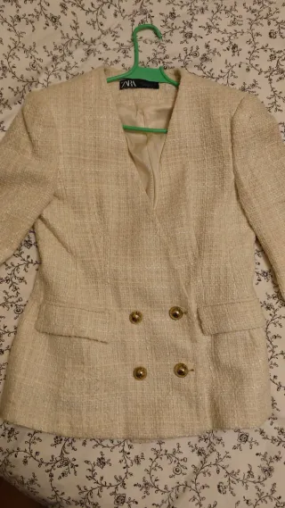 Blazer Zara Tweed Crudo Mujer Talla L