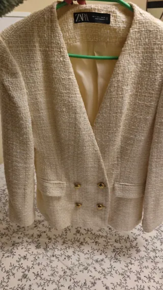 Blazer Zara Tweed Crudo Mujer Talla L