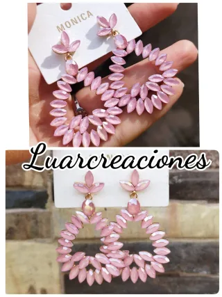 Pendientes de cristal dorados y rosas