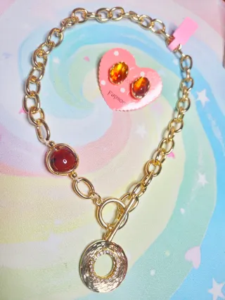 Juego Collar y Pendientes Oro Rojo