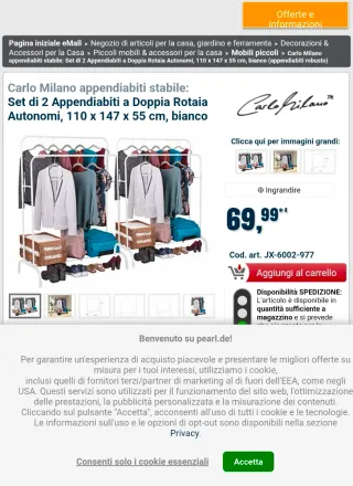 Appendiabiti doppio bianco 147x110x55 cm