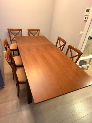 Mesa comedor extensible y 6 sillas madera