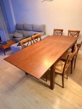 Mesa comedor extensible y 6 sillas madera