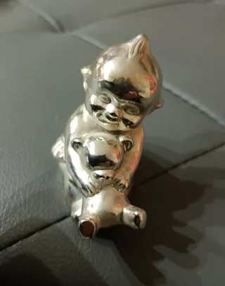 Kewpie statuina bambina e orsetto placcata Argento