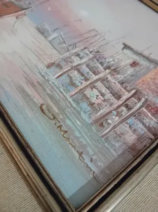 Dipinto Olio su Tela Barche Pescatori