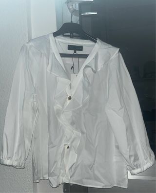 Blusa Zara Blanca Manga Larga Talla S