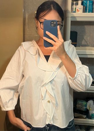 Blusa Zara Blanca Manga Larga Talla S