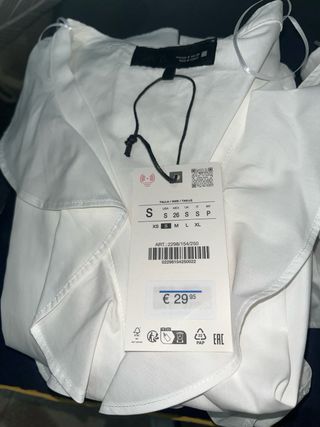 Blusa Zara Blanca Manga Larga Talla S
