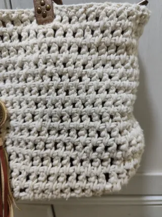 Bolso crochet beige y marrón hecho a mano
