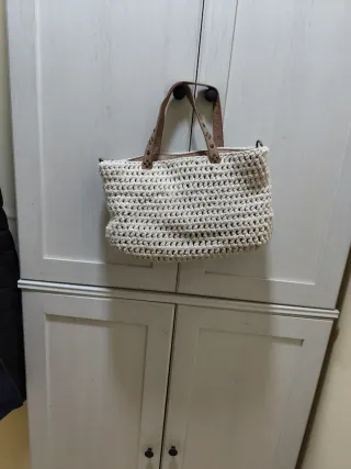 Bolso crochet beige y marrón hecho a mano