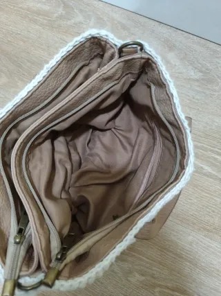 Bolso crochet beige y marrón hecho a mano