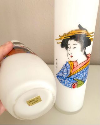 Juego 2 jarrones opalina japoneses vintage