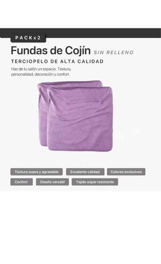 Pack 2 Fundas Cojín Terciopelo Lila 45x45