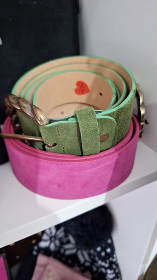 Cinture in pelle scamosciata donna verde e rosa