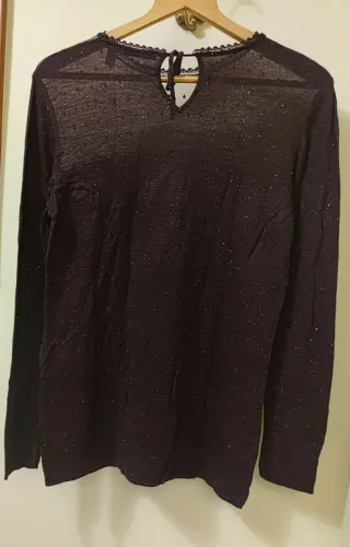 Suéter fiesta transparencia berenjena