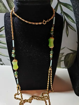 Collar Vintage Baño Oro Chapado Piedras Verdes