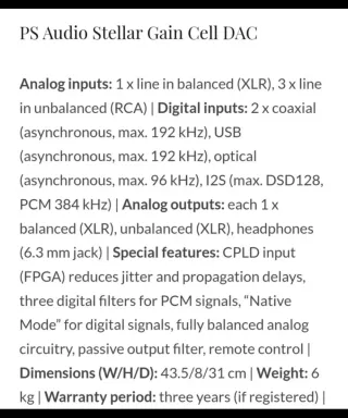 HI-END ♠️ PS AUDIO STELLAR Gain Cell DAC PREVIO