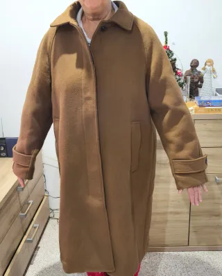 Abrigo de paño largo mujer marrón