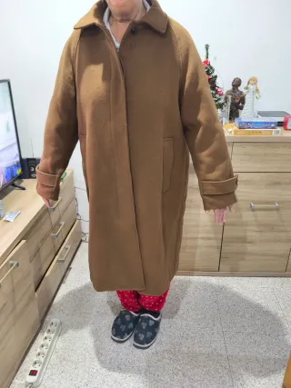 Abrigo de paño largo mujer marrón