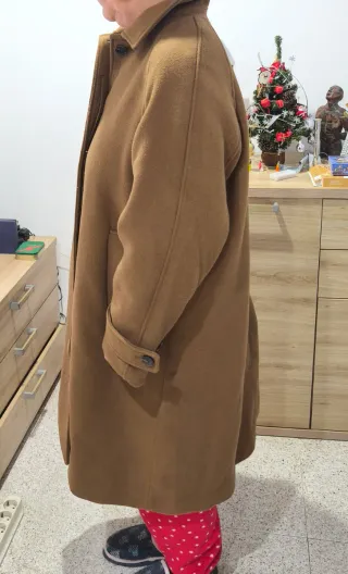 Abrigo de paño largo mujer marrón