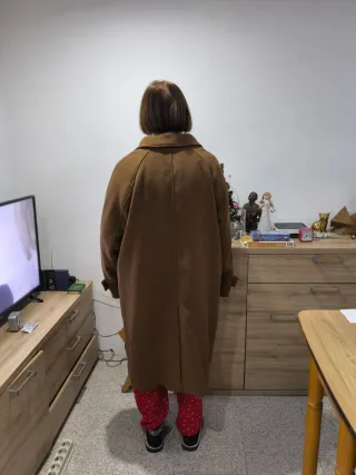 Abrigo de paño largo mujer marrón