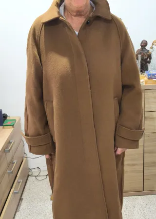 Abrigo de paño largo mujer marrón