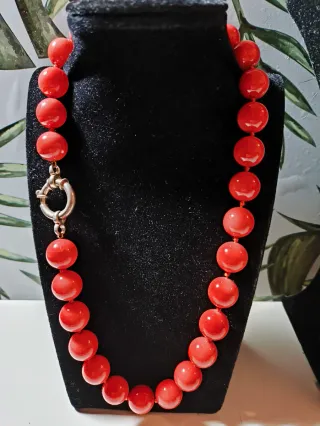 Collar Cuentas Coral Naranja y Rojo