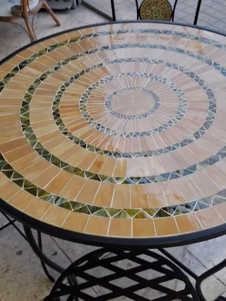 Mesa y 4 Sillas Jardín Cerámica Metal