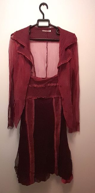 Vestido y chaqueta estilo vintage rosa- burdeos
