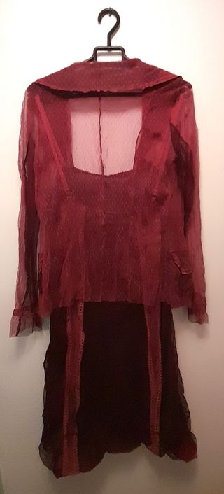 Vestido y chaqueta estilo vintage rosa- burdeos