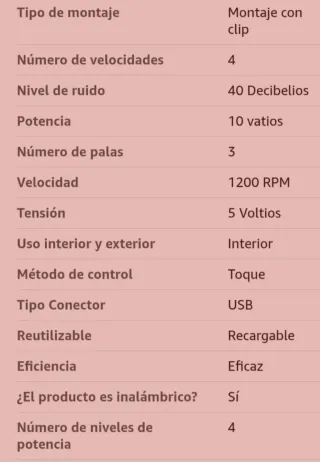 Ventilador portátil con pinza y USB