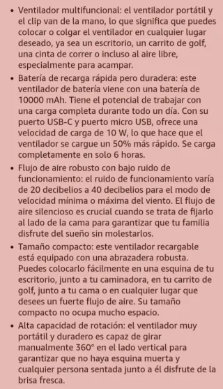 Ventilador portátil con pinza y USB