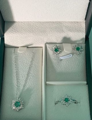 Conjunto Plata Esmeraldas Flor