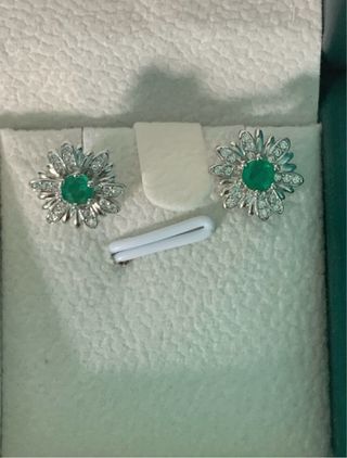 Conjunto Plata Esmeraldas Flor