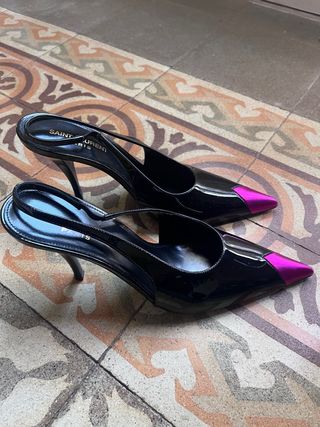 Sandalias Saint Laurent Puntiagudas Rosa y Negro