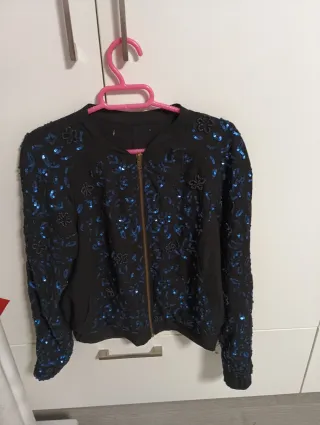 Chaqueta bomber lentejuelas azul