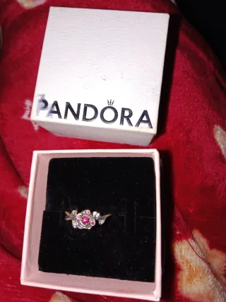 Anillo Pandora Flor Rosa y Circonitas