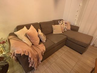 Sofá Cama 3 Plazas y arcón. Tela Topo