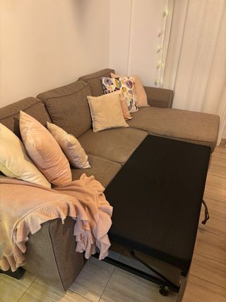 Sofá Cama 3 Plazas y arcón. Tela Topo