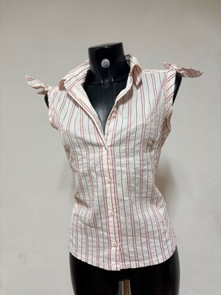 Camicetta vintage a righe rosse senza maniche 50s