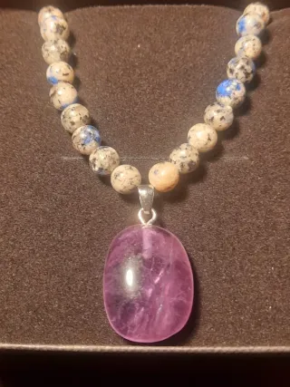 Collar Granito Azul y Colgante Fluorita