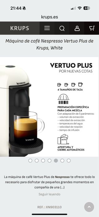 Cafetera Nespresso Vertuo Plus de Krups blanca