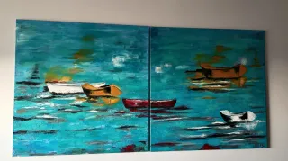 2 Quadri Acrilici Paesaggio Marino